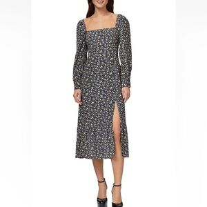 PAIGE Bacari yellow floral Long Sleeve midi dress XS Slit $279 READ Prairie